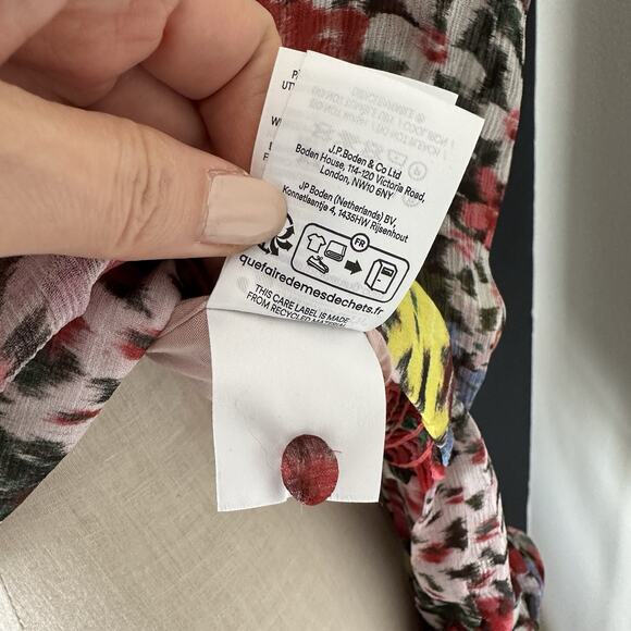 Boden Blouson Sleeve Floral Print Moire Bloom Cropped Top Open Back - Picture 8 of 13